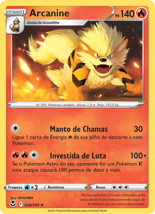 Carta Arcanine, número 020/195 da coleção Tempestade Prateada