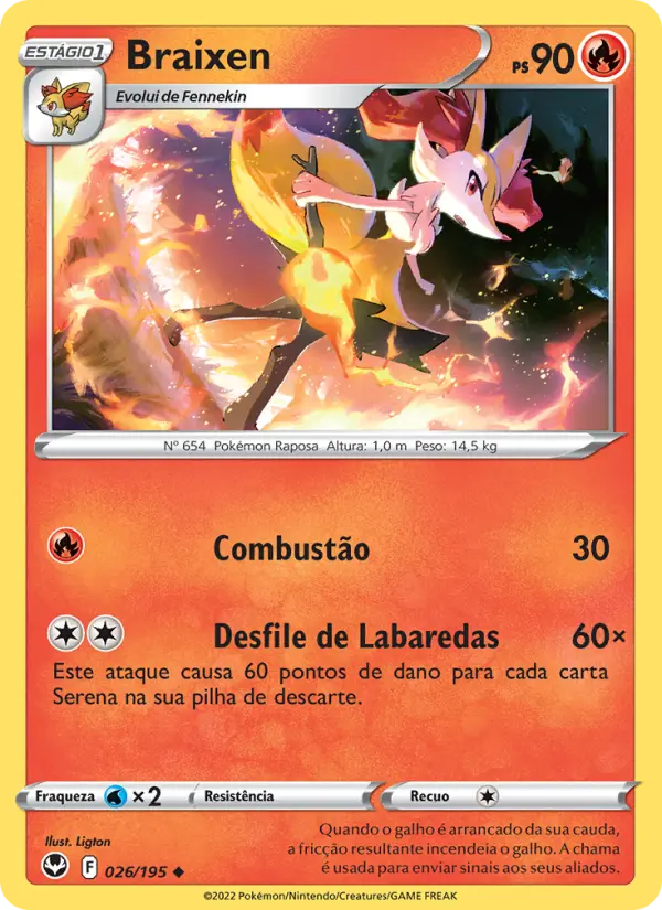 Carta Braixen, número 026/195 da coleção Tempestade Prateada