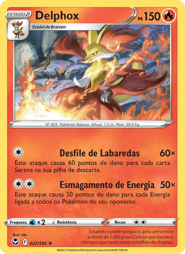 Carta Delphox, número 027/195 da coleção Tempestade Prateada