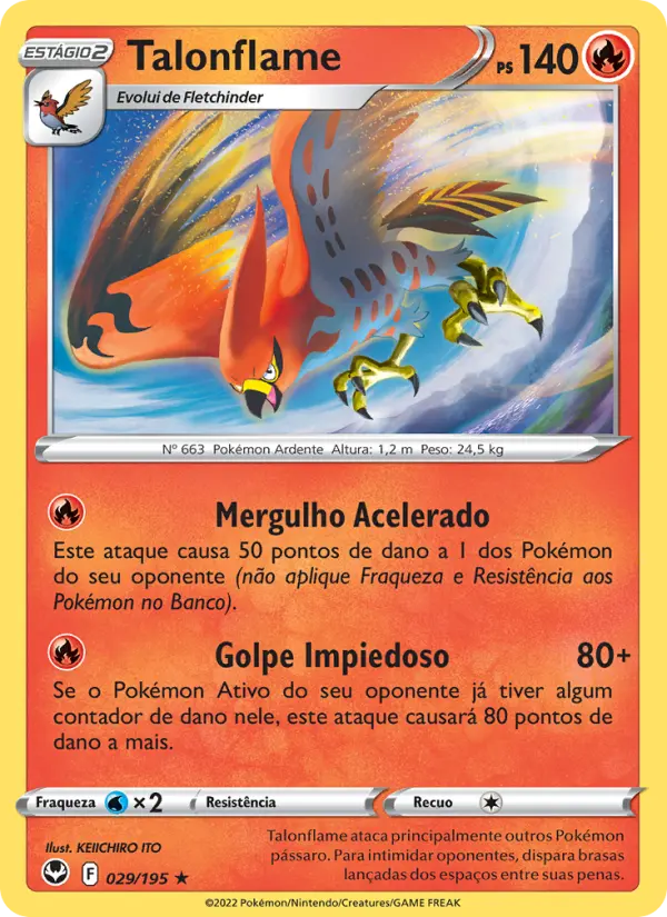 Carta Talonflame, número 029/195 da coleção Tempestade Prateada