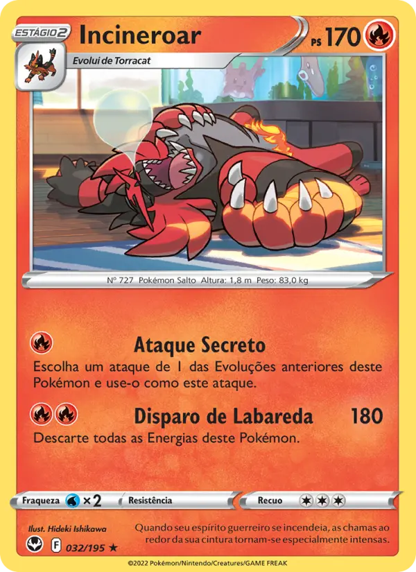 Carta Incineroar, número 032/195 da coleção Tempestade Prateada