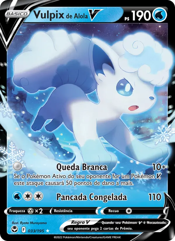 Carta Vulpix de Alola V, número 033/195 da coleção Tempestade Prateada