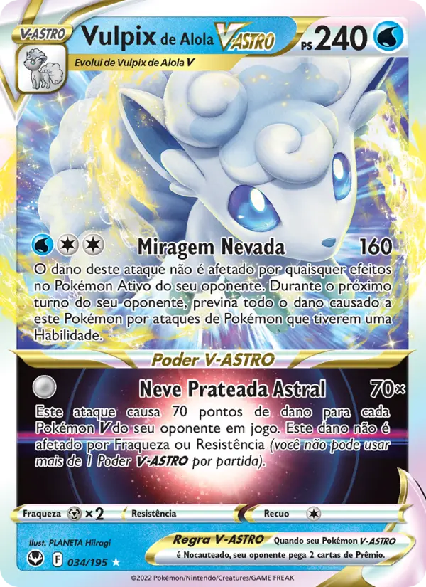 Carta Vulpix de Alola V-ASTRO, número 034/195 da coleção Tempestade Prateada