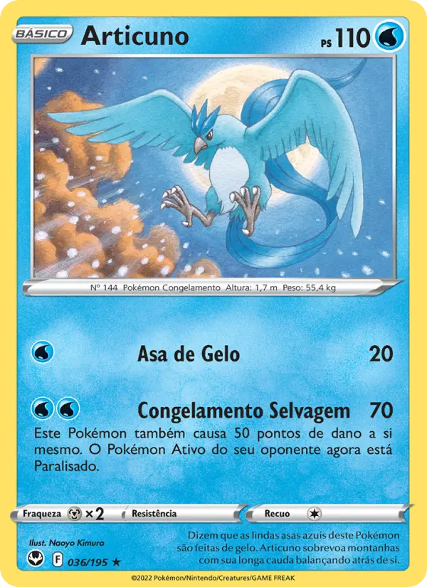 Carta Articuno, número 036/195 da coleção Tempestade Prateada