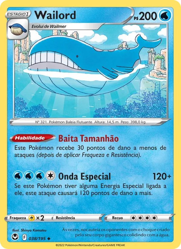 Carta Wailord, número 038/195 da coleção Tempestade Prateada