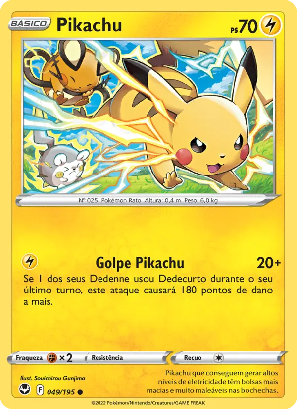 Carta Pikachu, número 049/195 da coleção Tempestade Prateada