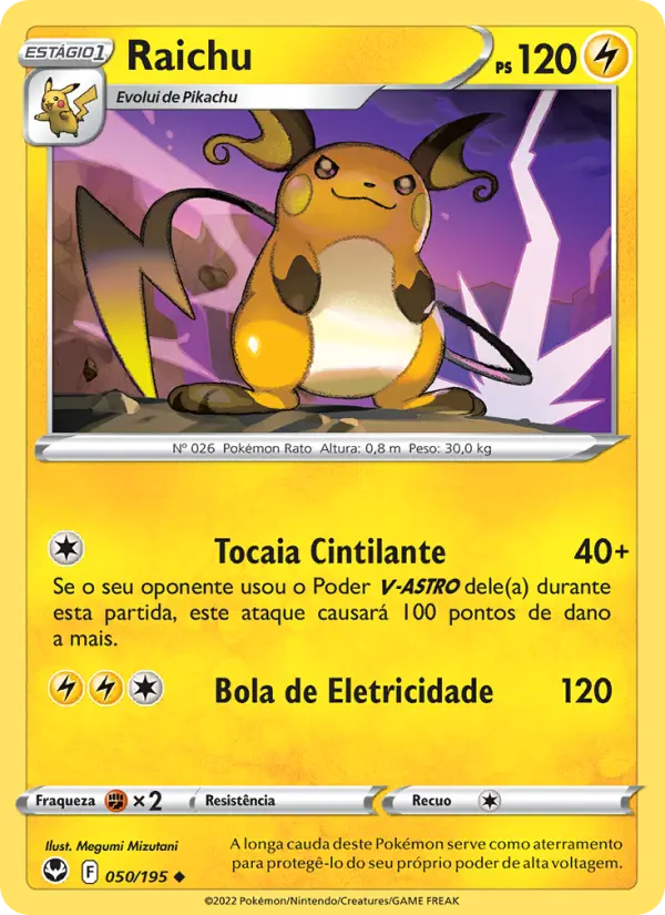 Carta Raichu, número 050/195 da coleção Tempestade Prateada