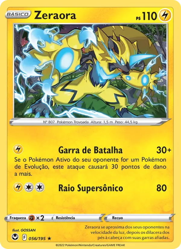 Carta Zeraora, número 056/195 da coleção Tempestade Prateada