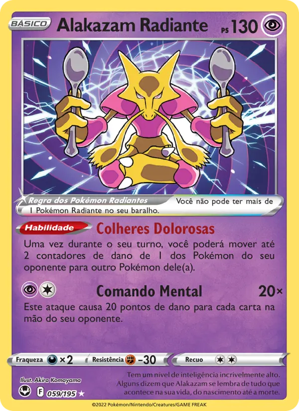 Carta Alakazam Radiante, número 059/195 da coleção Tempestade Prateada