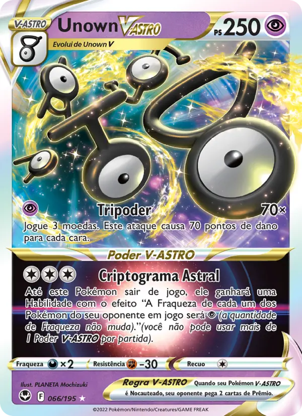 Carta Unown V-ASTRO, número 066/195 da coleção Tempestade Prateada