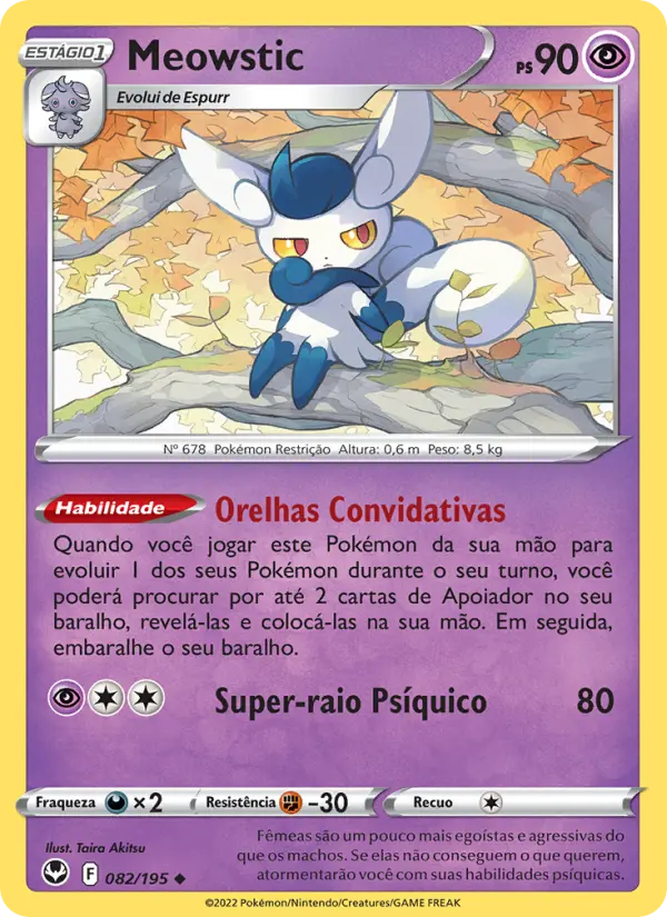 Carta Meowstic, número 082/195 da coleção Tempestade Prateada