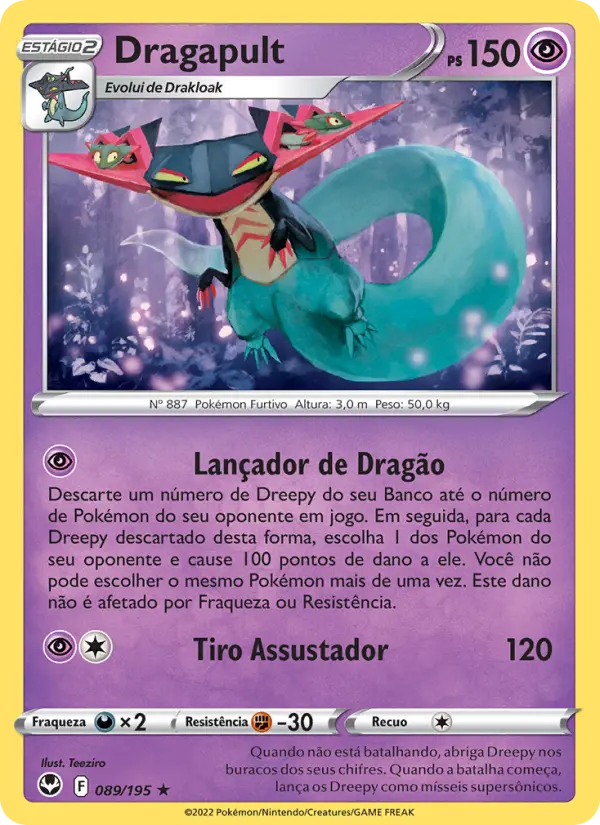 Carta Dragapult, número 089/195 da coleção Tempestade Prateada
