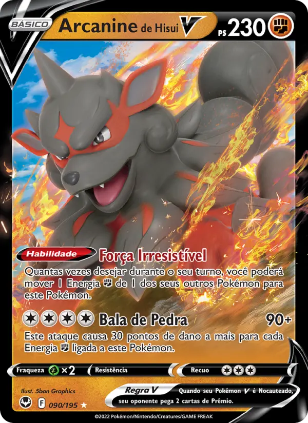 Carta Arcanine de Hisui V, número 090/195 da coleção Tempestade Prateada