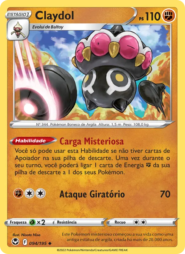 Carta Claydol, número 094/195 da coleção Tempestade Prateada