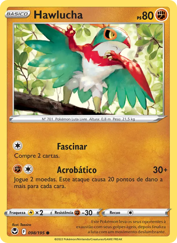 Carta Hawlucha, número 098/195 da coleção Tempestade Prateada