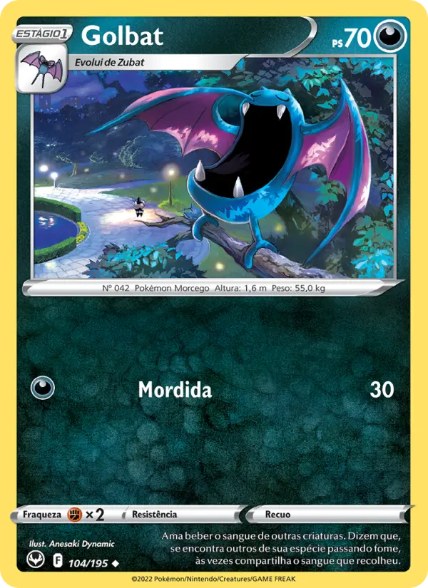 Carta Golbat, número 104/195 da coleção Tempestade Prateada