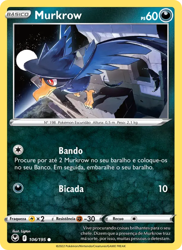 Carta Murkrow, número 106/195 da coleção Tempestade Prateada