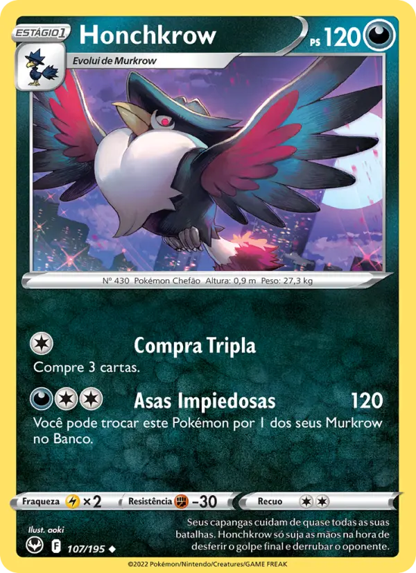Carta Honchkrow, número 107/195 da coleção Tempestade Prateada