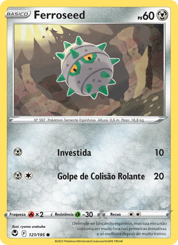 Carta Ferroseed, número 121/195 da coleção Tempestade Prateada