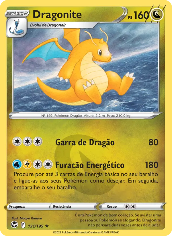Carta Dragonite, número 131/195 da coleção Tempestade Prateada