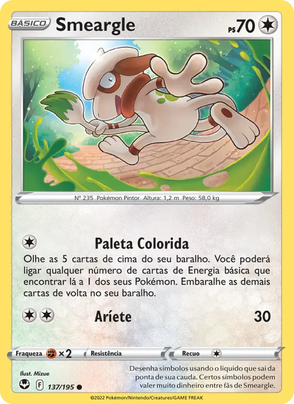 Carta Smeargle, número 137/195 da coleção Tempestade Prateada