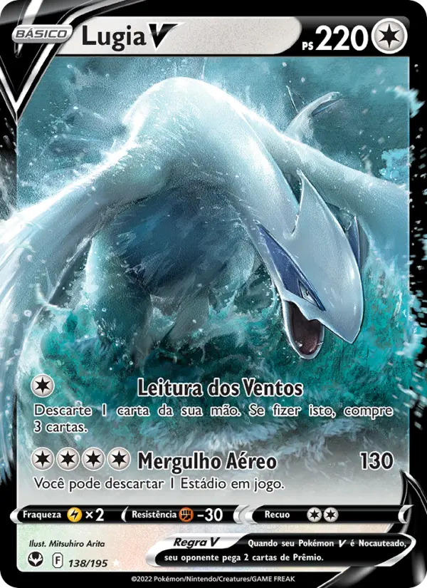 Carta Lugia V, número 138/195 da coleção Tempestade Prateada