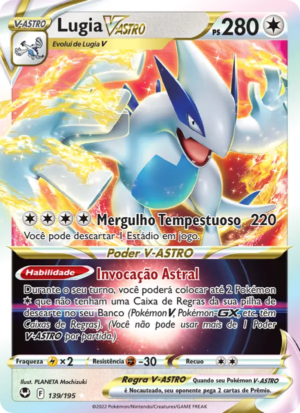 Carta Lugia V-ASTRO, número 139/195 da coleção Tempestade Prateada
