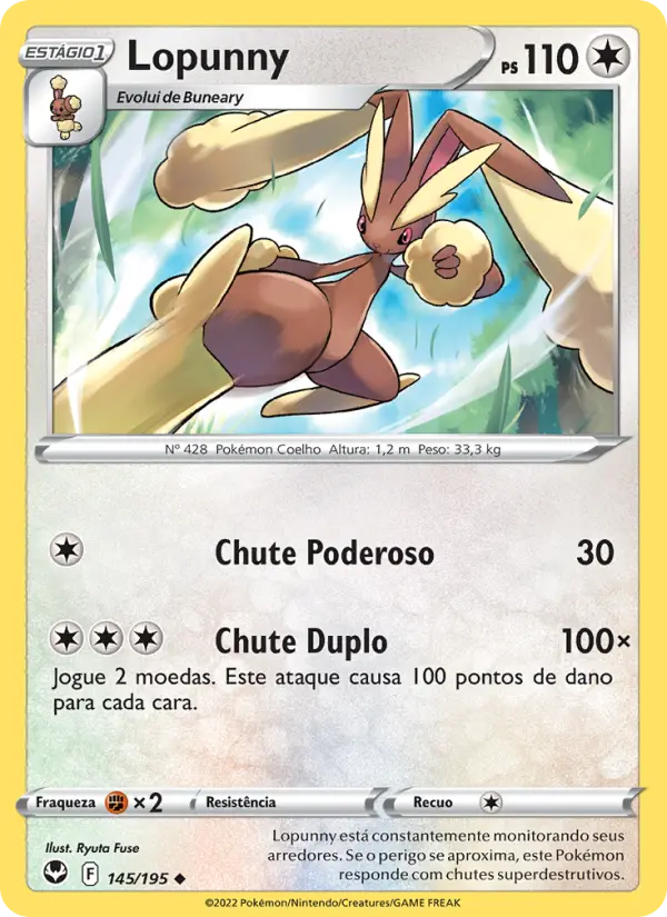 Carta Lopunny, número 145/195 da coleção Tempestade Prateada