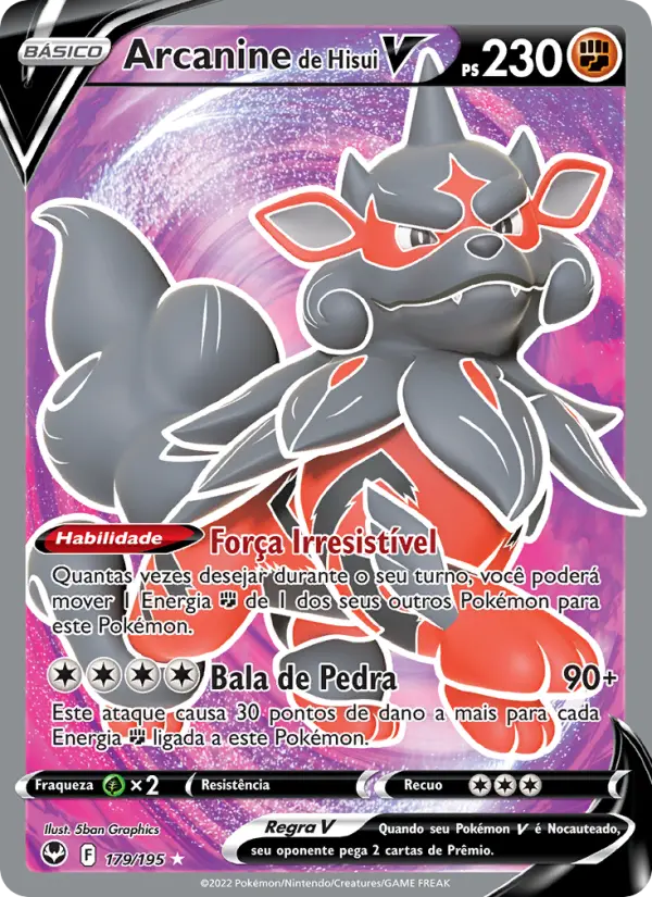 Carta Arcanine de Hisui V, número 179/195 da coleção Tempestade Prateada