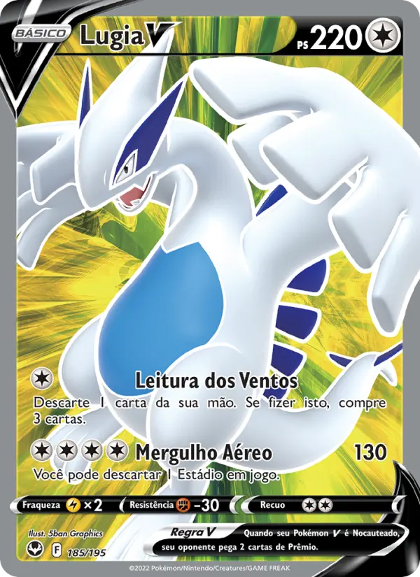Carta Lugia V, número 185/195 da coleção Tempestade Prateada