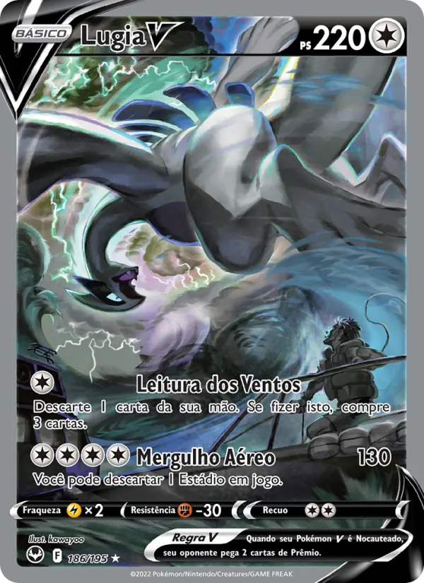 Carta Lugia V, número 186/195 da coleção Tempestade Prateada