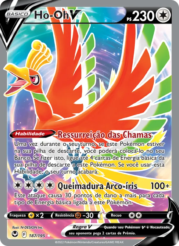 Carta Ho-Oh V, número 187/195 da coleção Tempestade Prateada