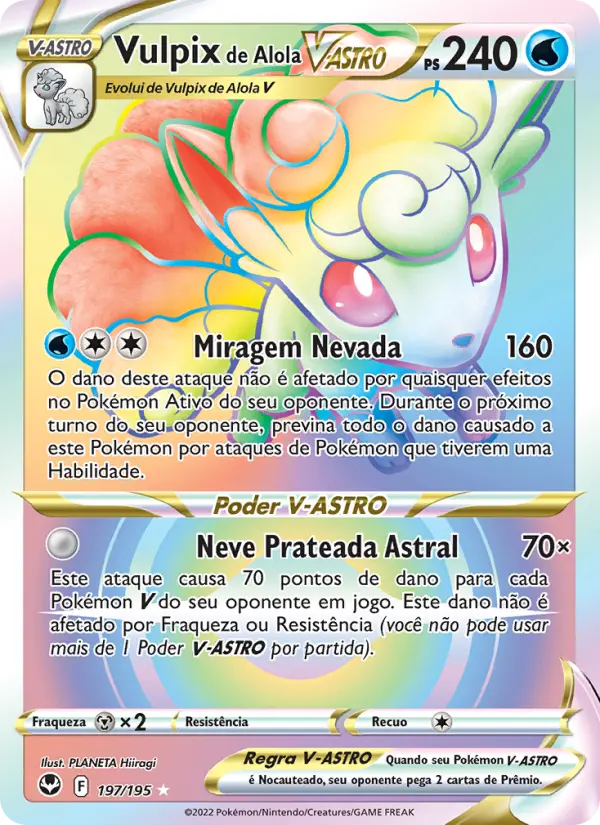 Carta Vulpix de Alola V-ASTRO, número 197/195 da coleção Tempestade Prateada