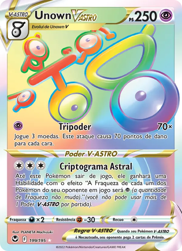 Carta Unown V-ASTRO, número 199/195 da coleção Tempestade Prateada