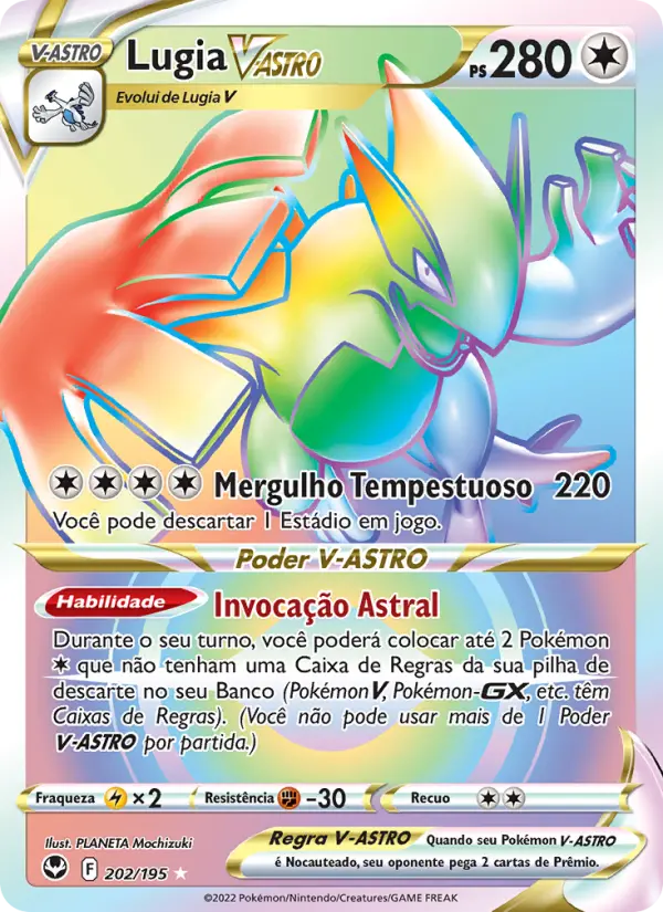 Carta Lugia V-ASTRO, número 202/195 da coleção Tempestade Prateada