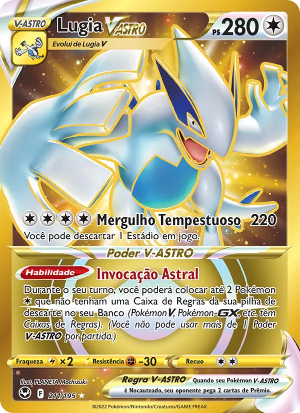 Carta Lugia V-ASTRO, número 211/195 da coleção Tempestade Prateada