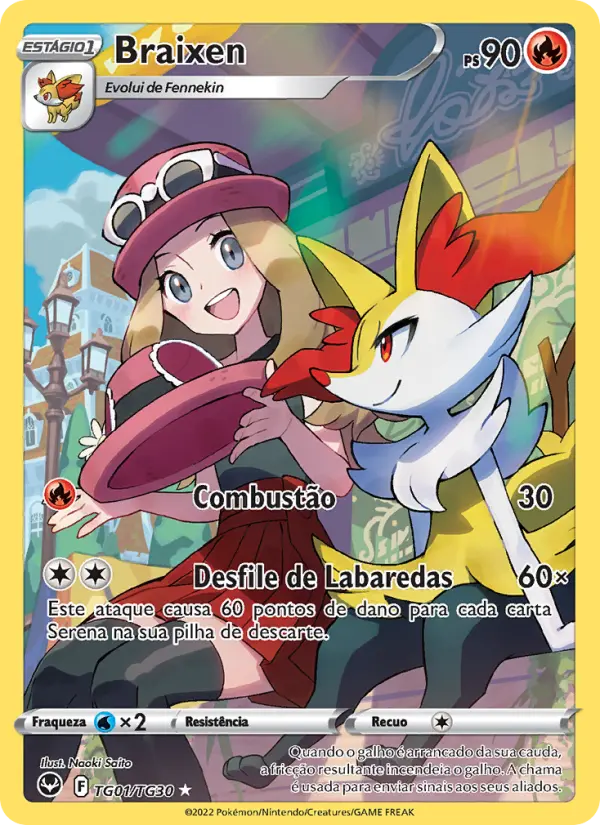Carta Braixen, número TG01/30 da coleção Tempestade Prateada Galeria de Treinador