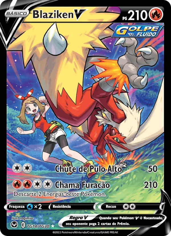 Carta Blaziken V, número TG14/30 da coleção Tempestade Prateada Galeria de Treinador