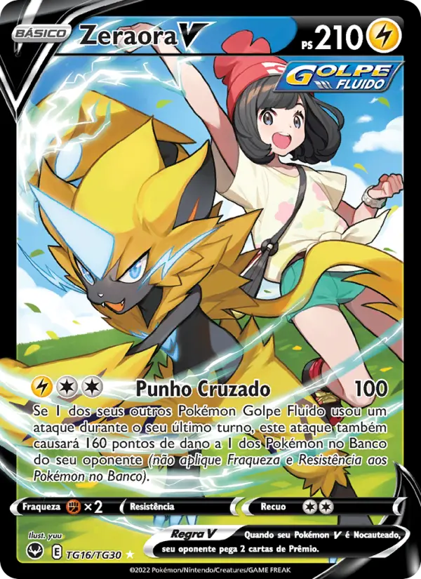 Carta Zeraora V, número TG16/30 da coleção Tempestade Prateada Galeria de Treinador