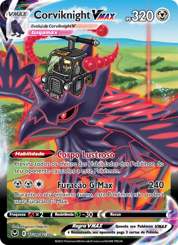 Carta Corviknight VMAX, número TG19/30 da coleção Tempestade Prateada Galeria de Treinador