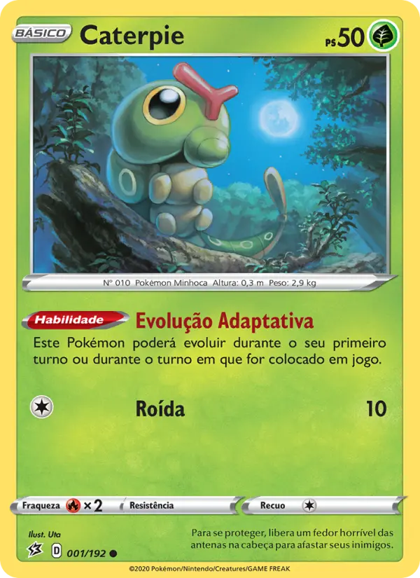 Carta Caterpie, número 1/192 da coleção Rixa Rebelde