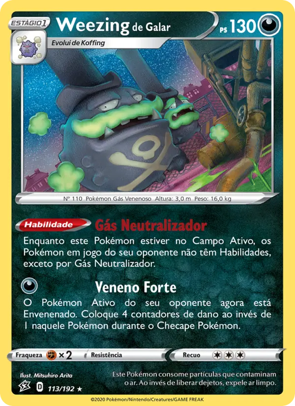 Carta Weezing de Galar, número 113/192 da coleção Rixa Rebelde