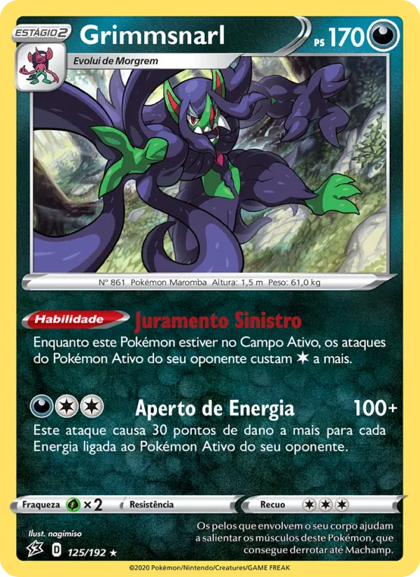Carta Grimmsnarl, número 125/192 da coleção Rixa Rebelde