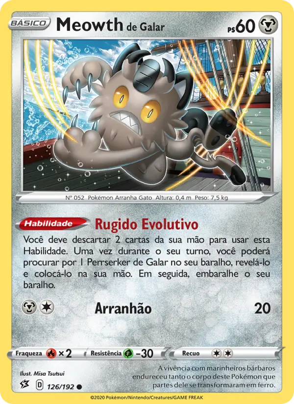 Carta Meowth de Galar, número 126/192 da coleção Rixa Rebelde