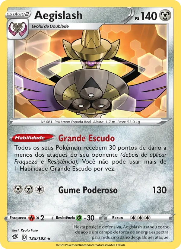Carta Aegislash, número 135/192 da coleção Rixa Rebelde