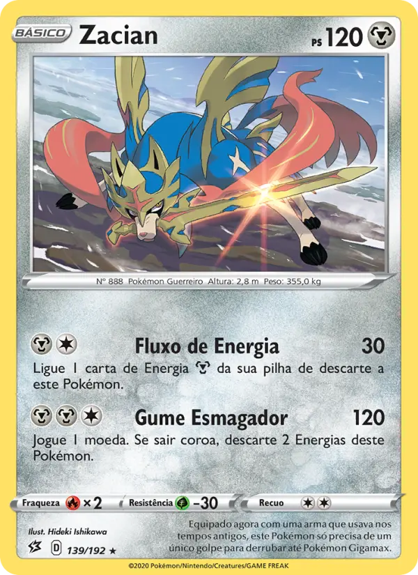 Carta Zacian, número 139/192 da coleção Rixa Rebelde