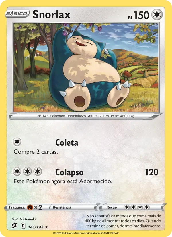 Carta Snorlax, número 141/192 da coleção Rixa Rebelde