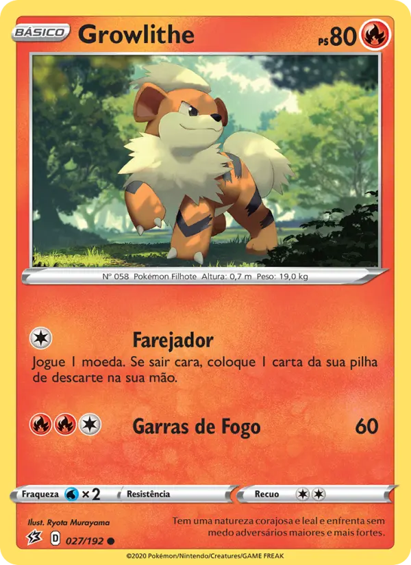Carta Growlithe, número 27/192 da coleção Rixa Rebelde