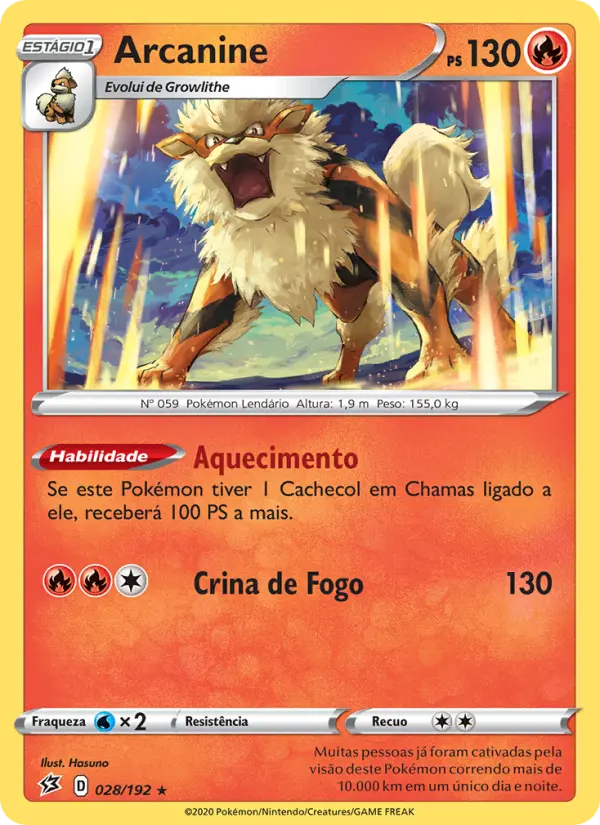 Carta Arcanine, número 28/192 da coleção Rixa Rebelde