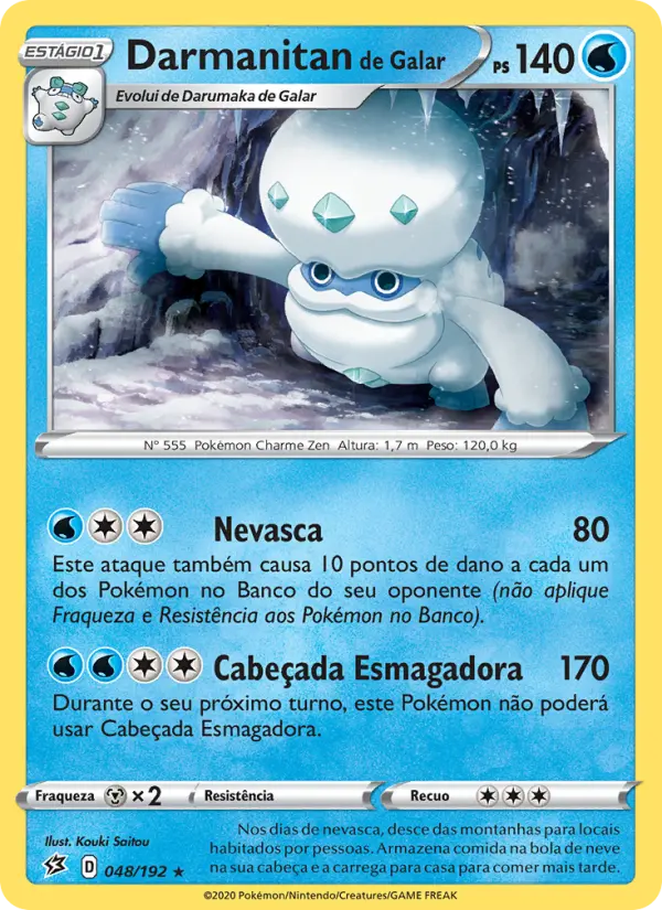 Carta Darmanitan de Galar, número 48/192 da coleção Rixa Rebelde